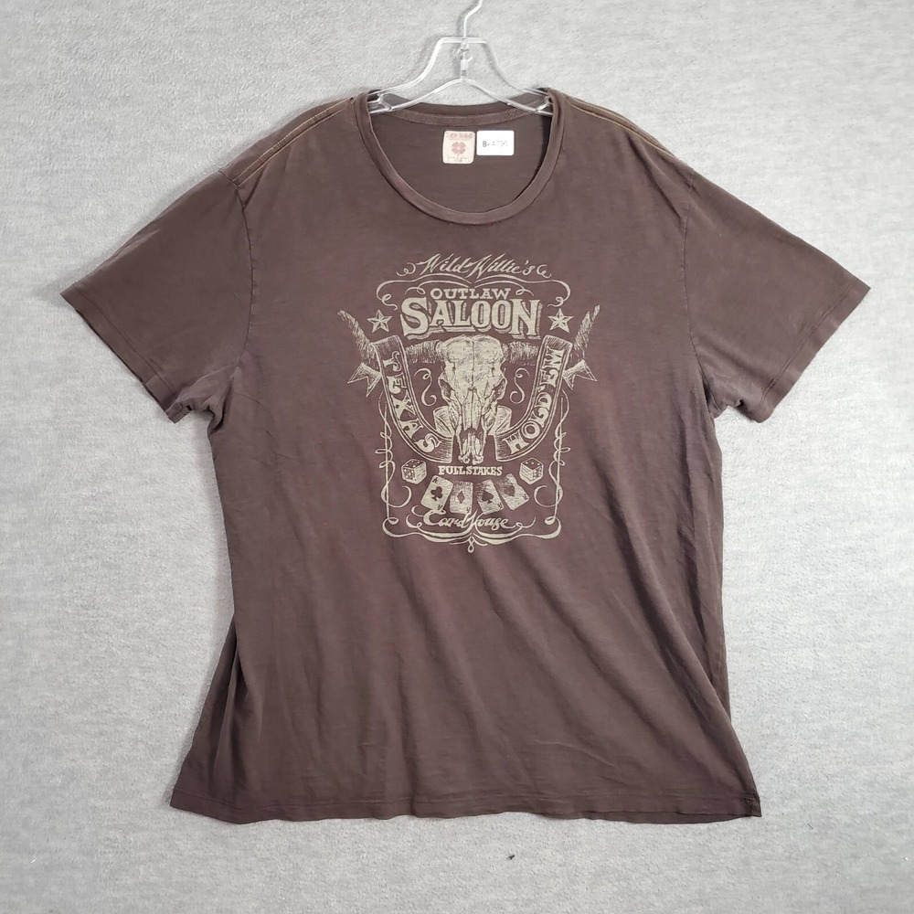 VINTAGE Lucky Brand Men Shirt XL Brown Outlaw Saloon Texas Hold 'Em Full Stakes